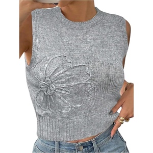 image:imageFloerns Womens Floral Sleeveless Sweater Vest Crew Neck Knitted Pullover TopsGrey