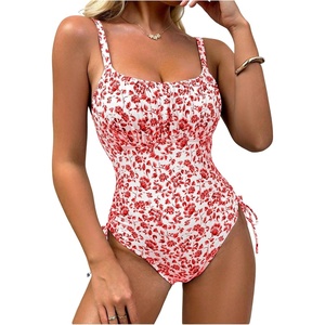 image:imageFloerns Womens One Piece Swimsuits Floral Ruched Bust Tummy Control Bathing SuitRed