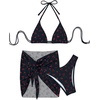 image:imageFloerns Womens 3 Piece Bathing Suit Triangle Halter Bikini Set with Beach SkirtBlack