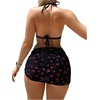 image:imageFloerns Womens 3 Piece Bathing Suit Triangle Halter Bikini Set with Beach SkirtBlack