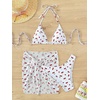 image:imageFloerns Womens 3 Piece Bathing Suit Triangle Halter Bikini Set with Beach SkirtWhite Cherry