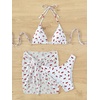image:imageFloerns Womens 3 Piece Bathing Suit Triangle Halter Bikini Set with Beach SkirtWhite Cherry