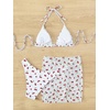 image:imageFloerns Womens 3 Piece Bathing Suit Triangle Halter Bikini Set with Beach SkirtWhite Cherry