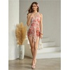 image:imageFloerns Womens Summer Mini Dress Ruffle Trim Deep V Neck Halter Floral Mesh Vacation DressesCoral Pink
