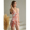 image:imageFloerns Womens Summer Mini Dress Ruffle Trim Deep V Neck Halter Floral Mesh Vacation DressesCoral Pink