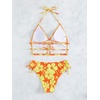 image:imageFloerns Womens Tankinis 2 Piece Floral Print Halter Tie Back Crop Top and Bottoms Bikini SetOrange and Yellow