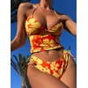 image:imageFloerns Womens Tankinis 2 Piece Floral Print Halter Tie Back Crop Top and Bottoms Bikini SetOrange and Yellow