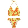 image:imageFloerns Womens Tankinis 2 Piece Floral Print Halter Tie Back Crop Top and Bottoms Bikini SetOrange and Yellow