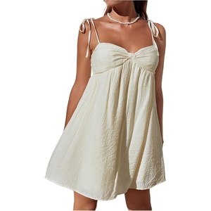 image:imageFloerns Womens Bowknot Tie Shoulder Cami Dress Sleeveless A Line Vacation Mini DressesApricot