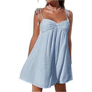 image:imageFloerns Womens Bowknot Tie Shoulder Cami Dress Sleeveless A Line Vacation Mini DressesBlue