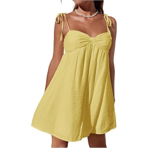 image:imageFloerns Womens Bowknot Tie Shoulder Cami Dress Sleeveless A Line Vacation Mini DressesYellow