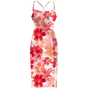 image:imageFloerns Womens Floral Cowl Neck Long Dress Spaghetti Strap Split Bodycon Beach DressesRed