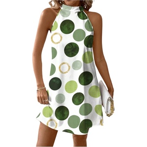 image:imageFloerns Womens Summer Mini Dress Floral Halter Neck Sleeveless Bohemian Beach Vacation OutfitGreen