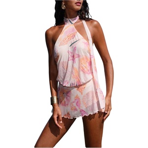 image:imageFloerns Womens Summer Starfish Print Halter Dress Sleeveless Tie Back Beach Mini DressesLight Pink