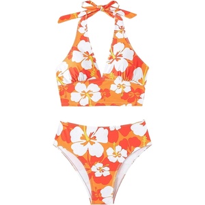 image:imageFloerns Womens Two Piece Tankini Swimsuit Floral Halter Top Beach Bathing SuitOrange