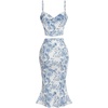 image:imageFloerns Womens 2 Piece Outfit Floral Print Tie Front Cami Top with Skirt SetBlue and White