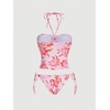 image:imageFloerns Womens 2 Piece Swimsuits Floral Ruched Halter Bikini Tie Side Bathing SuitCoral Pink