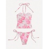 image:imageFloerns Womens 2 Piece Swimsuits Floral Ruched Halter Bikini Tie Side Bathing SuitPink