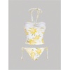 image:imageFloerns Womens 2 Piece Swimsuits Floral Ruched Halter Bikini Tie Side Bathing SuitYellow