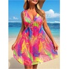 image:imageFloerns Womens Boho Floral Print Cover Up Dress Summer Sleeveless V Neck Short Dresses SwimwearHot Pink