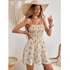 image:imageFloerns Womens Boho Floral Print Sleeveless Sundress Ruched Bust Flare Hem Vacation Cami Short DressApricot
