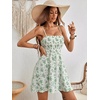 image:imageFloerns Womens Boho Floral Print Sleeveless Sundress Ruched Bust Flare Hem Vacation Cami Short DressGreen a