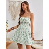 image:imageFloerns Womens Boho Floral Print Sleeveless Sundress Ruched Bust Flare Hem Vacation Cami Short DressGreen a