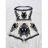 image:imageFloerns Womens Boho Floral Strapless Jumpsuit Sleeveless Vacation Short Belted RomperBlack and White