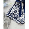image:imageFloerns Womens Boho Floral Strapless Jumpsuit Sleeveless Vacation Short Belted RomperBlue White Multi