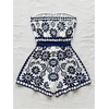 image:imageFloerns Womens Boho Floral Strapless Jumpsuit Sleeveless Vacation Short Belted RomperBlue White Multi