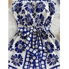 image:imageFloerns Womens Boho Floral Strapless Jumpsuit Sleeveless Vacation Short Belted RomperBlue and White