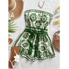 image:imageFloerns Womens Boho Floral Strapless Jumpsuit Sleeveless Vacation Short Belted RomperGrass Green