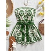 image:imageFloerns Womens Boho Floral Strapless Jumpsuit Sleeveless Vacation Short Belted RomperGrass Green