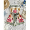 image:imageFloerns Womens Boho Floral Strapless Jumpsuit Sleeveless Vacation Short Belted RomperMint Green