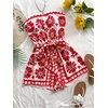 image:imageFloerns Womens Boho Floral Strapless Jumpsuit Sleeveless Vacation Short Belted RomperRed