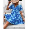 image:imageFloerns Womens Boho Floral V Neck Ruffle Dress Short Sleeve Vacation Flowy DressesBlue