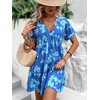 image:imageFloerns Womens Boho Floral V Neck Ruffle Dress Short Sleeve Vacation Flowy DressesBlue