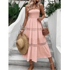 image:imageFloerns Womens Boho Tube Top Strapless Flowy Midi Dress Sleeveless Ruffle Hem Vacation DressesPink