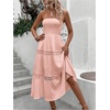 image:imageFloerns Womens Boho Tube Top Strapless Flowy Midi Dress Sleeveless Ruffle Hem Vacation DressesPink