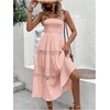 image:imageFloerns Womens Boho Tube Top Strapless Flowy Midi Dress Sleeveless Ruffle Hem Vacation DressesPink