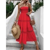 image:imageFloerns Womens Boho Tube Top Strapless Flowy Midi Dress Sleeveless Ruffle Hem Vacation DressesRed