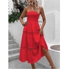image:imageFloerns Womens Boho Tube Top Strapless Flowy Midi Dress Sleeveless Ruffle Hem Vacation DressesRed