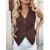 image:imageFloerns Womens Button Down Sleeveless Blazer V Neck Office Work Classy Suit VestCoffee Brown