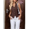 image:imageFloerns Womens Button Down Sleeveless Blazer V Neck Office Work Classy Suit VestCoffee Brown
