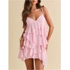 image:imageFloerns Womens Cocktail Tie Shoulder Mini Dress Sleeveless Layered Ruffle Cami SundressPink