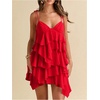 image:imageFloerns Womens Cocktail Tie Shoulder Mini Dress Sleeveless Layered Ruffle Cami SundressRed