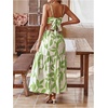 image:imageFloerns Womens Cut Out Tie Back Boho Maxi Dress Spaghetti Strap Beach Vacation Tiered Long DressesGreen