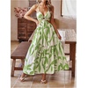 image:imageFloerns Womens Cut Out Tie Back Boho Maxi Dress Spaghetti Strap Beach Vacation Tiered Long DressesGreen