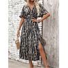 image:imageFloerns Womens Deep V Neck Long Dress Flutter Sleeve Ruched Split Side Vacation Maxi DressesBlack