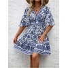 image:imageFloerns Womens Floral A Line Dress Butterfly Sleeve V Neck Beach Vacation Short DressesBlue